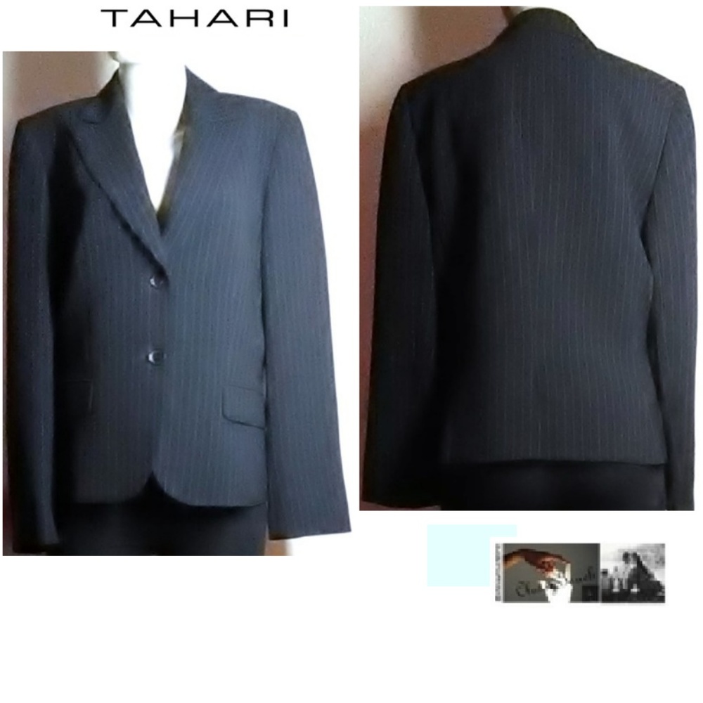 Tahari New Black Pinstripe Blazer Size 14